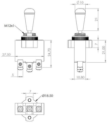 Pièces agricoles - Electricité - Interrupteur à bascule, marche-arrêt-marche, 12-24VDC, 10A, 125-250VAC, 2A, 3 broches, bornes à vis, écrou métallique, capuchon