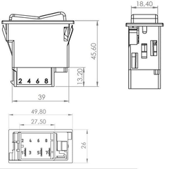 Pièces agricoles - Electricité - Interrupteur à bascule, II-0-I, on-off-on, 12/24V, 3 pôles, éclairage de fonction, avec ampoule