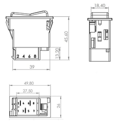 Pièces agricoles - Electricité - Interrupteur à bascule, II+I-0, off-on-on, 12/24V, 5 pôles, éclairage de fonction, avec ampoule