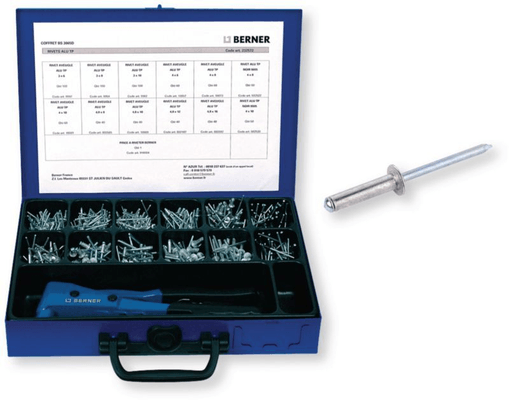 Boulonnerie, quincaillerie - Rivets, chevilles, pointes et agrafes - Coffret BS 3065 D rivets et pince - 741 pcs (par 1)