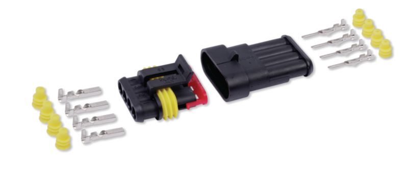 Electricité de bâtiment - Installation électrique - Kit connecteur étanche AMP porte-clips et porte-languette en polyamide noir, 4 voies, 1-2 mm² (par 1)