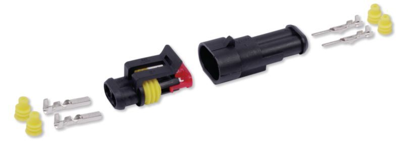 Electricité de bâtiment - Installation électrique - Kit connecteur étanche AMP porte-clips et porte-languette en polyamide noir, 2 voies, 1-2 mm² (par 1)