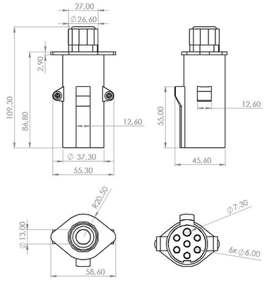 Pièces agricoles - Electricité - Fiche de remorque 7 broches, aluminium, 24V, bornes à vis