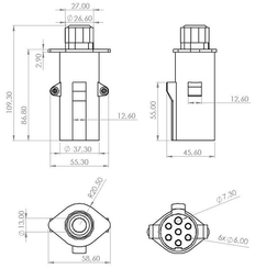 Pièces agricoles - Electricité - Fiche de remorque 7 broches, aluminium, 24V, bornes à vis