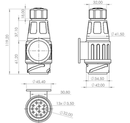 Pièces agricoles - Electricité - Fiche de remorque 13 broches, plastique, 12V, type long, bornes à vis
