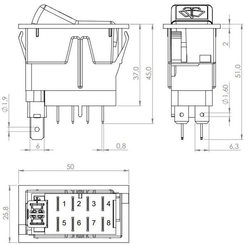 Pièces agricoles - Electricité - Interrupteur à bascule, I-0-(II), on-on-mom, 12V, 8 broches, lave-glace d'essuie-glace