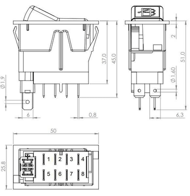 Pièces agricoles - Electricité - Interrupteur à bascule, I-0-(II), on-on-mom, 12V, 8 broches, lave-glace et essuie-glace arrière