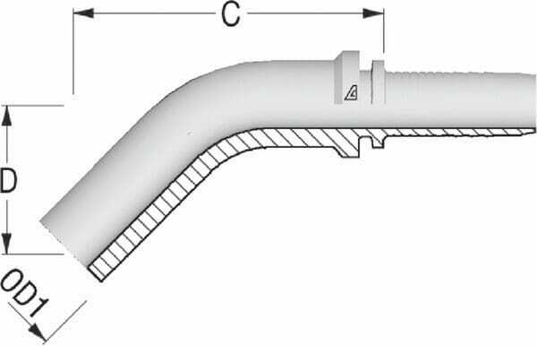 Pièces agricoles - Hydraulique - Raccord lisse DN06-6L 45°