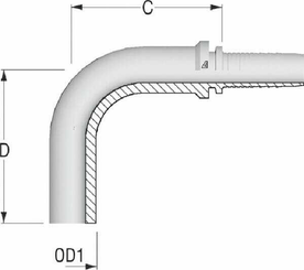 Pièces agricoles - Hydraulique - Raccord lisse DN06-8L 90°