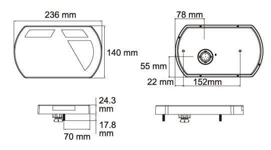 Pièces agricoles - Eclairage - Feu arrière droit multifonction à LED, 12 V, 236x140x24,3 mm, Baïonnette 6 broches, Kramp