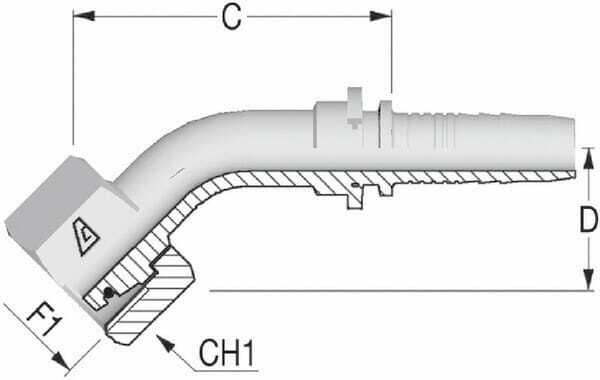 Pièces agricoles - Hydraulique - Raccord DN06-M16x150-8S 45°