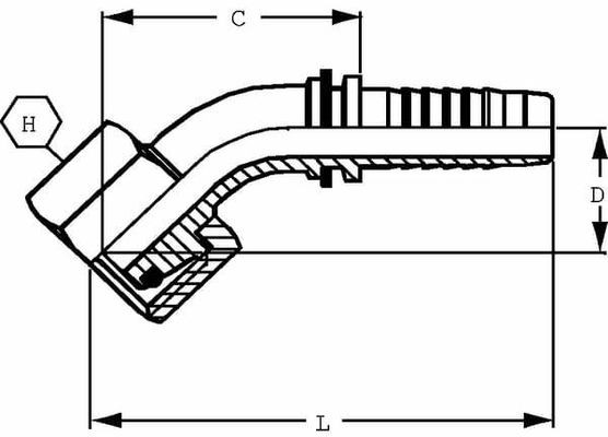 Pièces agricoles - Hydraulique - Raccord DN08-M14x150-8L 45°