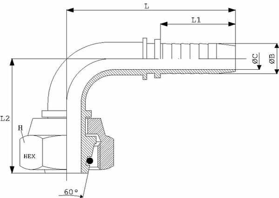 Pièces agricoles - Hydraulique - Raccord à sertir DN06-M14x1,5- 8L-90º inox
