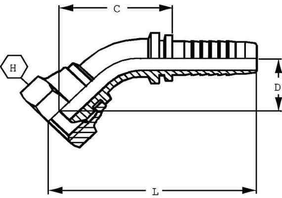 Pièces agricoles - Hydraulique - Raccord DN08-M14x150-8L 45°