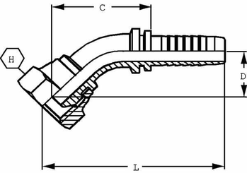 Pièces agricoles - Hydraulique - Raccord DN16-M26x150-18L 45°