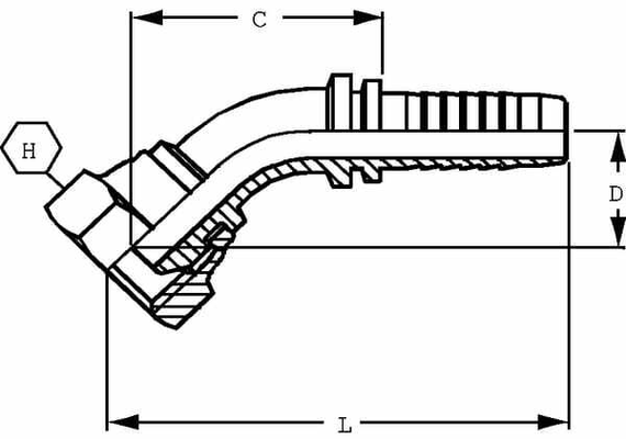 Pièces agricoles - Hydraulique - Raccord 45° DN6-M20x150