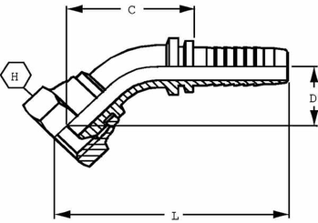 Pièces agricoles - Hydraulique - Raccord 45° DN16-M30x150