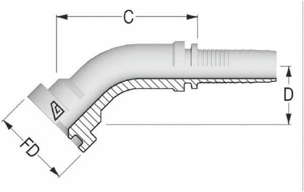 Pièces agricoles - Hydraulique - Raccord à bride DN25-54mm 45°