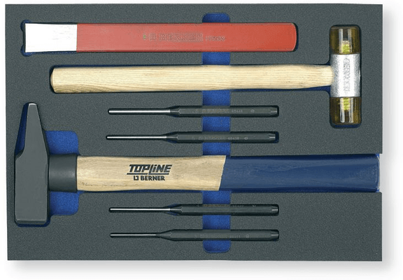 Outils - Outils divers - Module de rangement mousse martellerie 7 Pièces avec massette embout acétate Ø 27 mm, 1 marteau rivoir, 1 burin extra-plat et 4