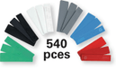 Assortiment de 540 cales plastiques de couleur de larg.20/24/28 et longueur 100mm et épaisseur 1/2/3/4/5/6. (par 1)