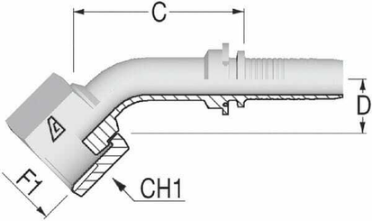 Pièces agricoles - Hydraulique - Raccord DN25-1"11/16 ORFS 45°