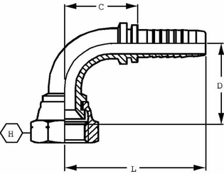 Pièces agricoles - Hydraulique - Raccord DN06-9/16 JIC 90° long