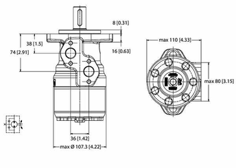 Pièces agricoles - Hydraulique - Moteur orbital, arbre Ø 1" A2