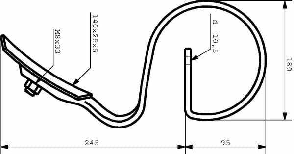 Pièces agricoles - Travail du sol - Dent à ressort 25x8x340mm avec pointe adaptable pour Rau et Kverneland