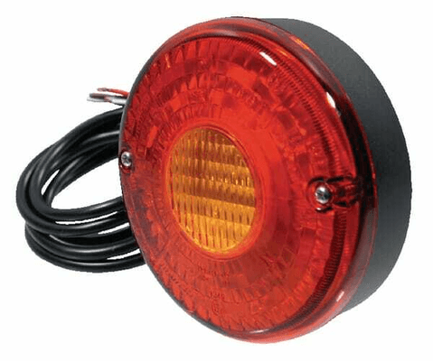 Pièces agricoles - Eclairage - Feu arrière LED, rond, 12/24V, rouge/ambre, à boulonner, Ø 140mm