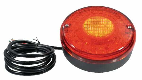 Pièces agricoles - Eclairage - Feu arrière LED, rond, 12/24V, rouge/ambre, à boulonner, Ø 140mm