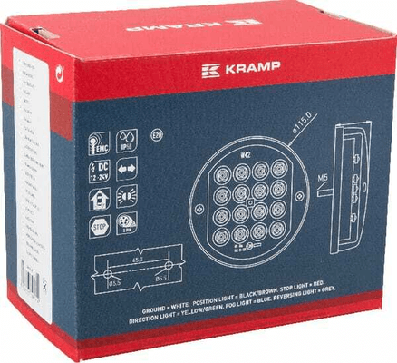 Pièces agricoles - Eclairage - Feu arrière multifonction LED, rond, 12-24V, Ø 115mm, 5 fiches, Kramp
