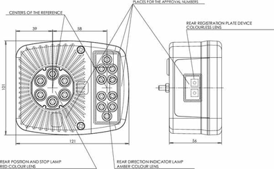 Pièces agricoles - Eclairage - Feu arrière multifonction LED carré, 12-24V, 121x101x56mm, 5-fiches, Kramp