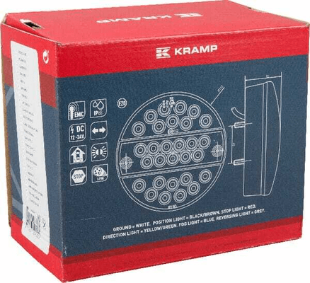 Pièces agricoles - Eclairage - Feu arrière multifonction LED, rond, 12-24V, Ø 142mm, 5 fiches, Kramp