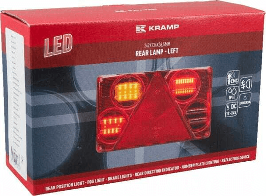 Pièces agricoles - Eclairage - Feu arrière LED rectangle gauche 12-24V, 232x142x59mm, Kramp