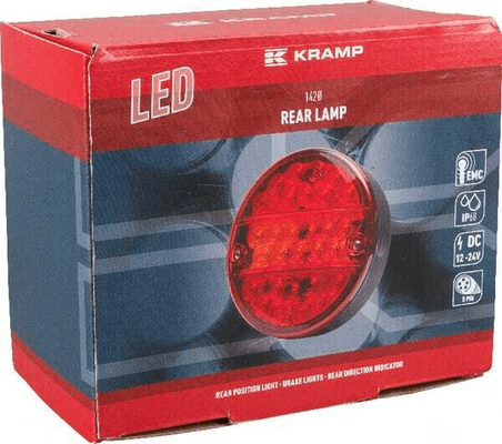 Pièces agricoles - Eclairage - Feu arrière multifonction LED, rond, 12-24V, Ø 142mm, 5 fiches, Kramp