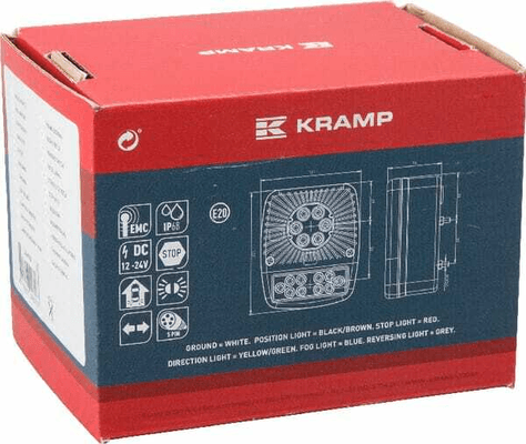 Pièces agricoles - Eclairage - Feu arrière multifonction LED carré, 12-24V, 121x101x56mm, 5-fiches, Kramp
