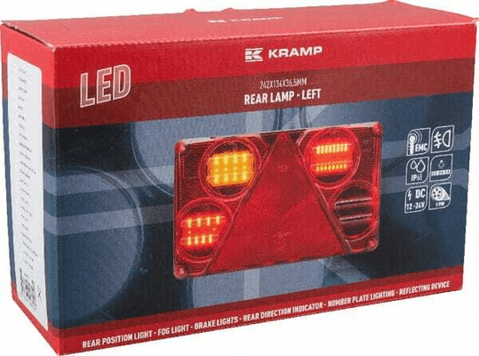 Pièces agricoles - Eclairage - Feu arrière LED rectangle gauche12-24V, 232x142x59mm, 5-fiches, Kramp