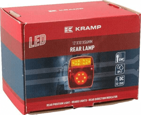 Pièces agricoles - Eclairage - Feu arrière multifonction LED carré, 12-24V, 121x101x56mm, 5-fiches, Kramp