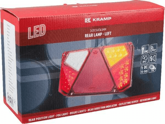 Pièces agricoles - Eclairage - Feu arrière LED rectangle gauche 12-24V, 242x134x36.5mm, 7-fiches, Kramp