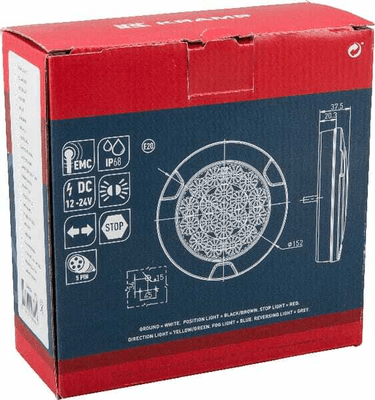 Pièces agricoles - Eclairage - Feu arrière multifonction LED, rond, 12-24V, Ø 152mm, 5 fiches, Kramp