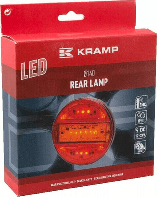 Pièces agricoles - Eclairage - Feu arrière multifonction LED, rond, 12-24V, Ø 140mm, 5 fiches, Kramp