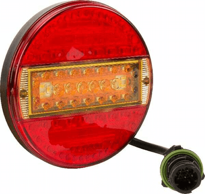 Pièces agricoles - Eclairage - Feu arrière multifonction LED, rond, 12-24V, Ø 140mm, 7 fiches, Kramp