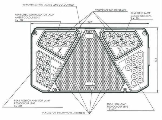 Pièces agricoles - Eclairage - Feu arrière LED rectangle gauche 12-24V, 242x134x36.5mm, 7-fiches, Kramp