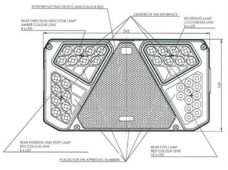 Pièces agricoles - Eclairage - Feu arrière LED rectangle gauche 12-24V, 242x134x36.5mm, 7-fiches, Kramp