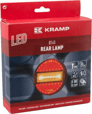 Pièces agricoles - Eclairage - Feu arrière multifonction LED, rond, 12-24V, Ø 140mm, 7 fiches, Kramp