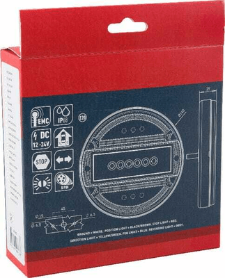 Pièces agricoles - Eclairage - Feu arrière multifonction LED, rond, 12-24V, Ø 140mm, 5 fiches, Kramp