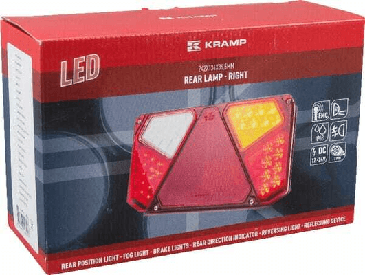 Pièces agricoles - Eclairage - Feu arrière LED rectangulaire droit, 12-24V, 242x134x36.5mm, 7 fiches Kramp