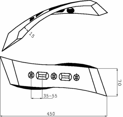 Pièces agricoles - Travail du sol - Pointe de cultivateur 450x70x15mm, réversible trempée à gauche, incurvée, 5 trous, convient pour Väderstad