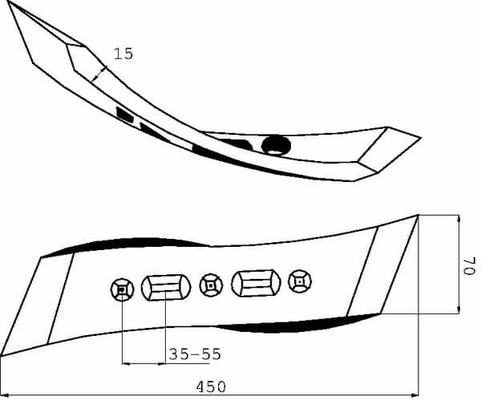 Pièces agricoles - Travail du sol - Pointe de cultivateur 450x70x15mm, réversible droite trempée, incurvée, 5 trous, convient pour Väderstad
