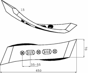 Pièces agricoles - Travail du sol - Pointe de cultivateur 450x70x15mm, réversible droite trempée, incurvée, 5 trous, convient pour Väderstad